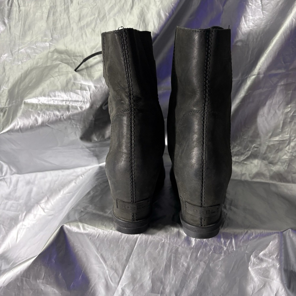 Sorel Joan Of Arctic Wedge II Black Leather Lace Up Boot Women's Size 10 - Picture 2 of 9